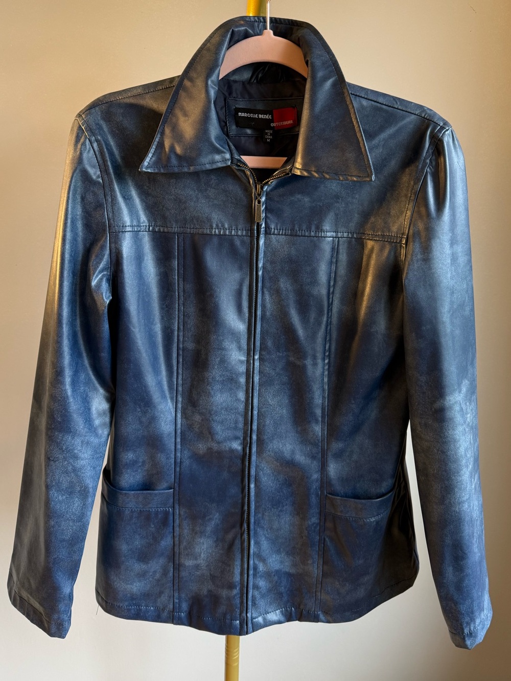 Ladies Blue Marcelle Renee Faux Leather Zip Jacket Size M